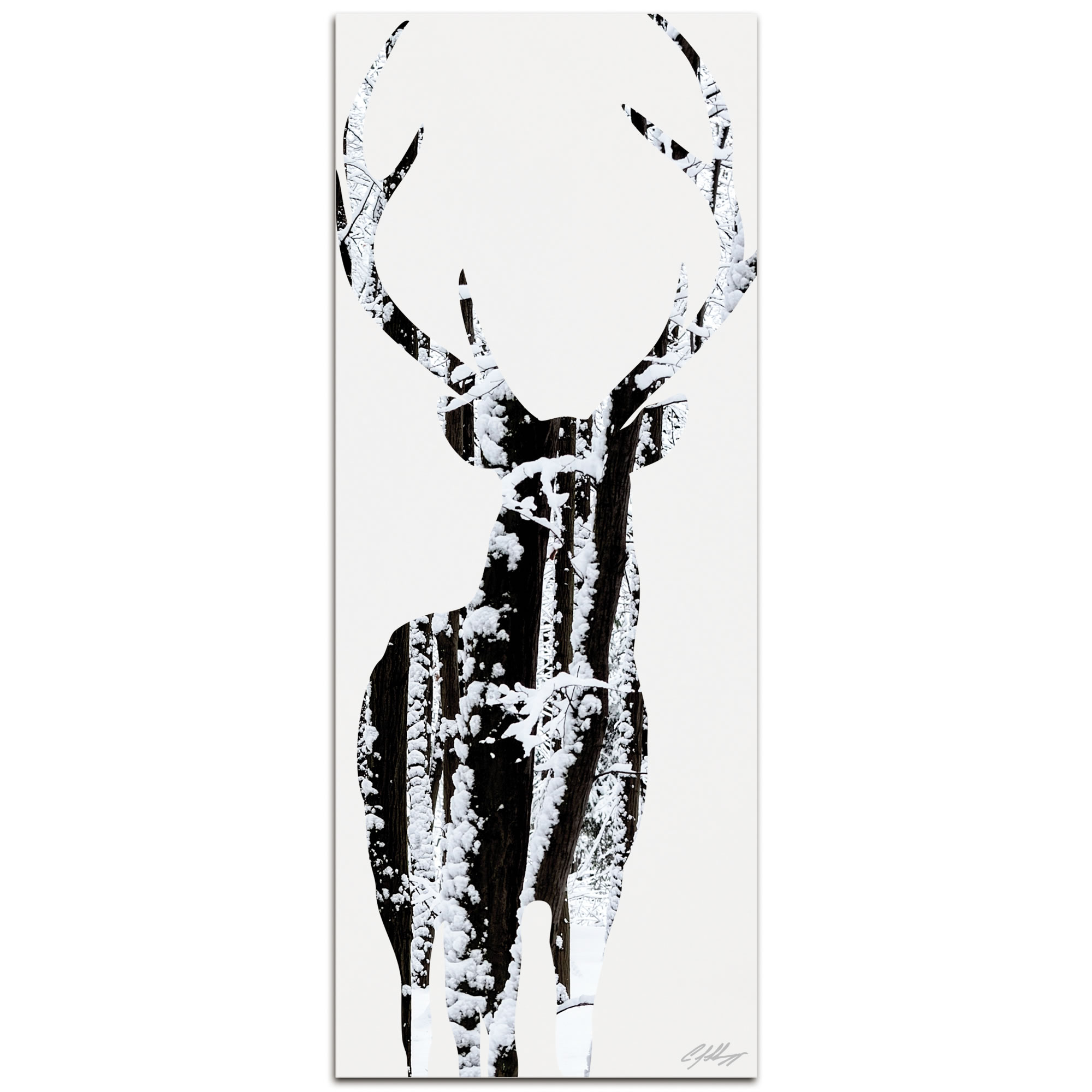 SNOW DEER - 48x19 in. Metal Animal Print