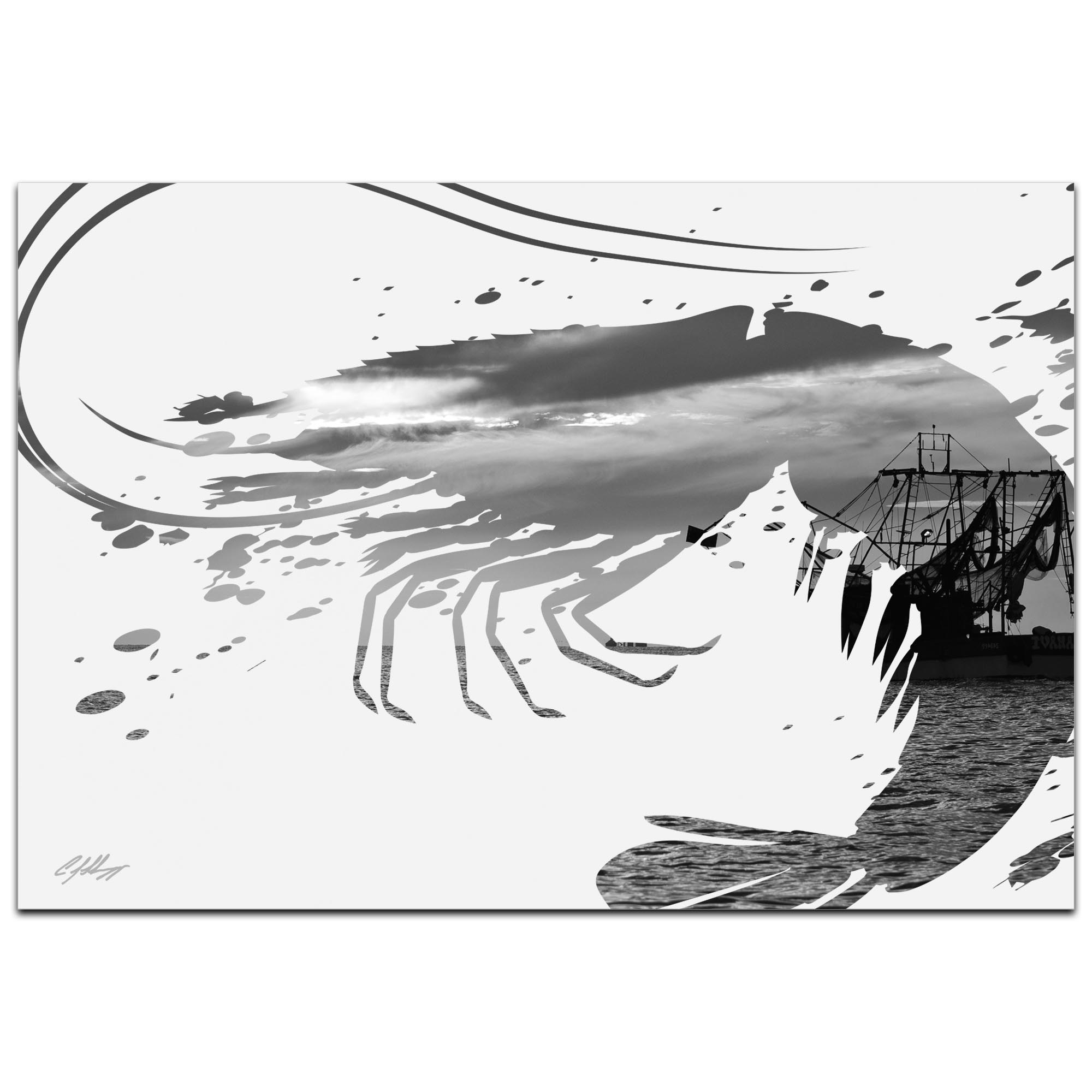 Shrimp Boat Gray by Adam Schwoeppe Animal Silhouette on White Metal