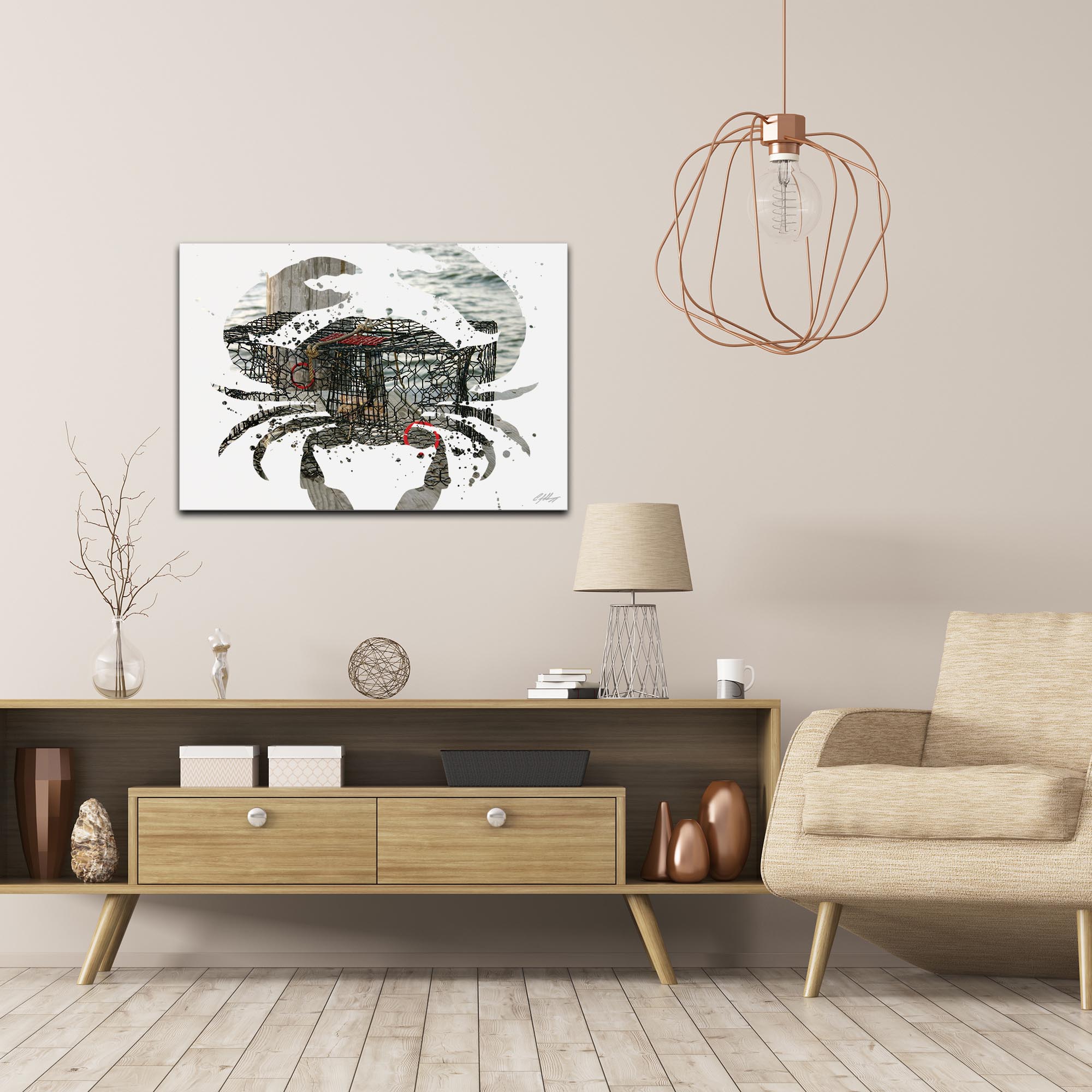 Crab Pot by Adam Schwoeppe Animal Silhouette on White Metal - Lifestyle View