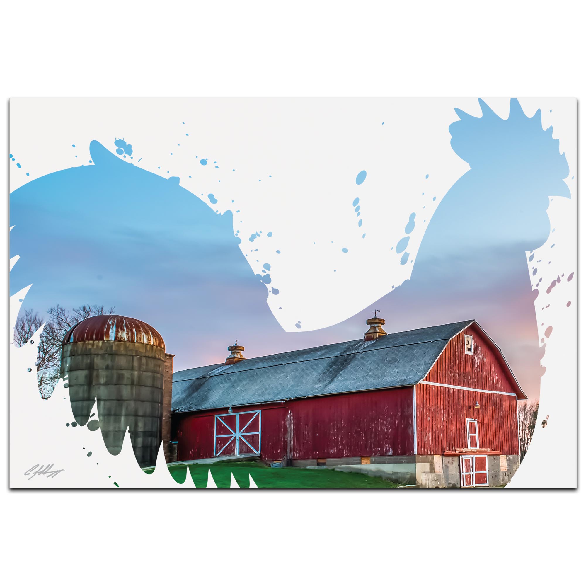 Rooster Farm by Adam Schwoeppe Animal Silhouette on White Metal