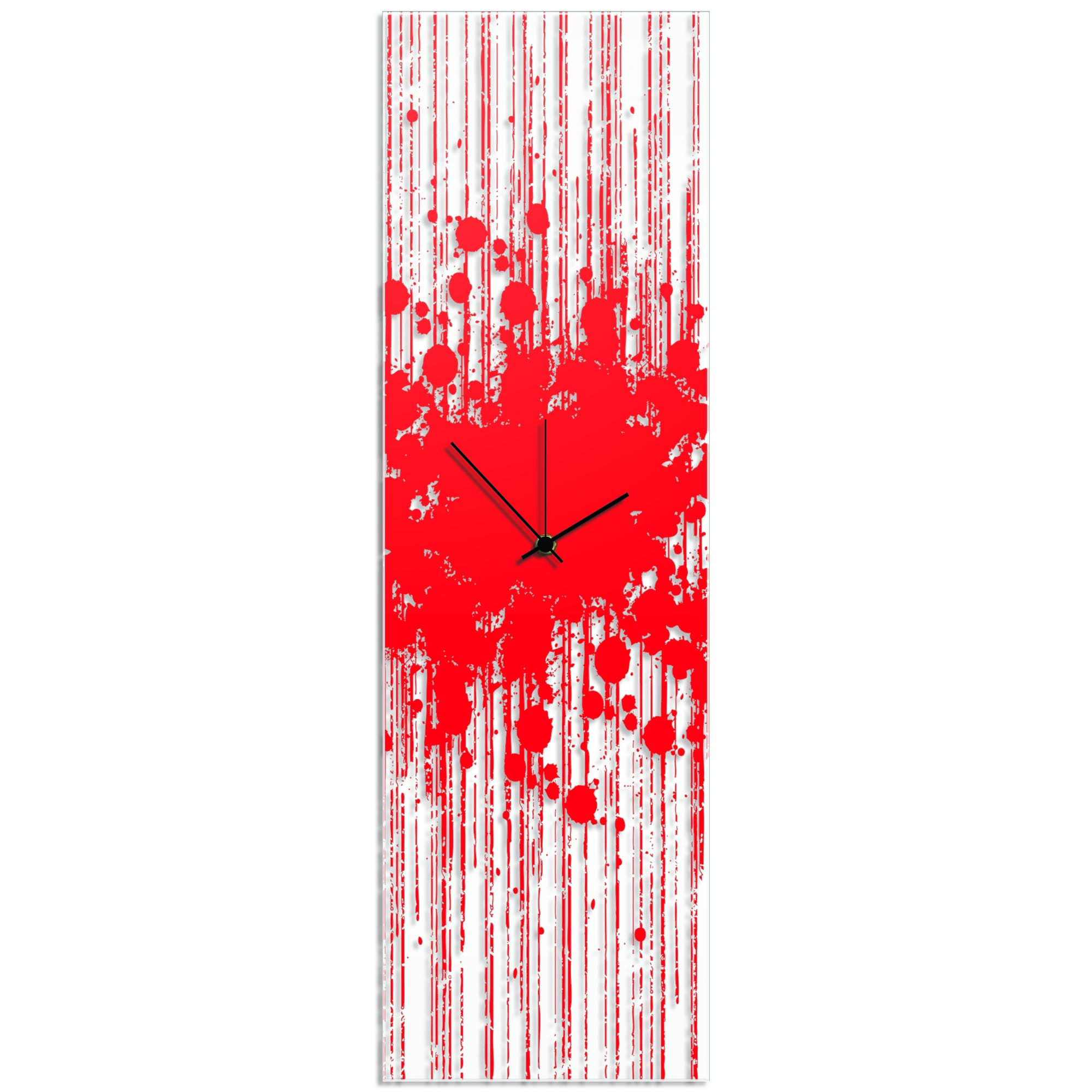 Red Paint Splatter Clock 9x30in. Plexiglass