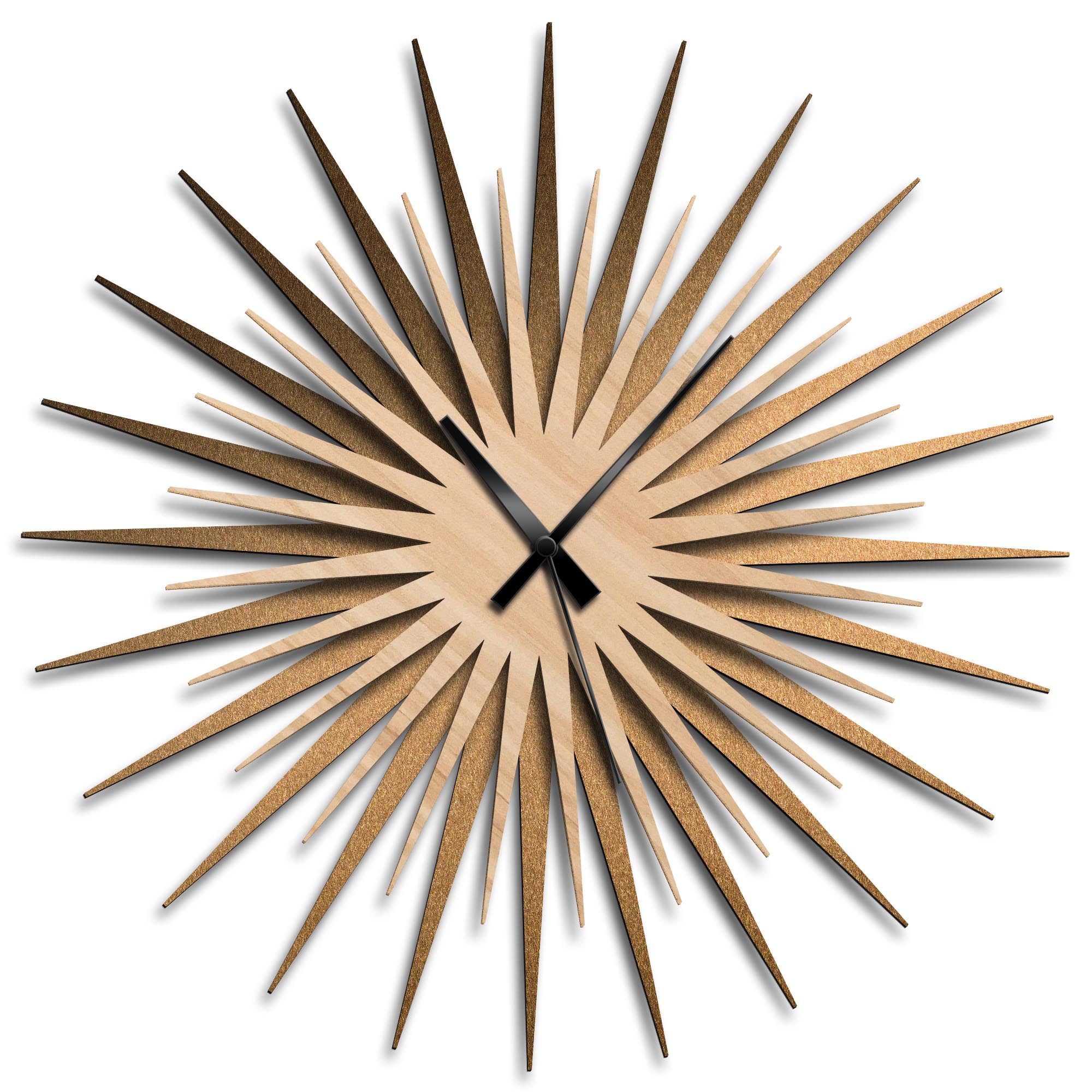 Adam Schwoeppe 'Atomic Era Clock Bronze Maple Black' Midcentury Modern Style Wall Clock