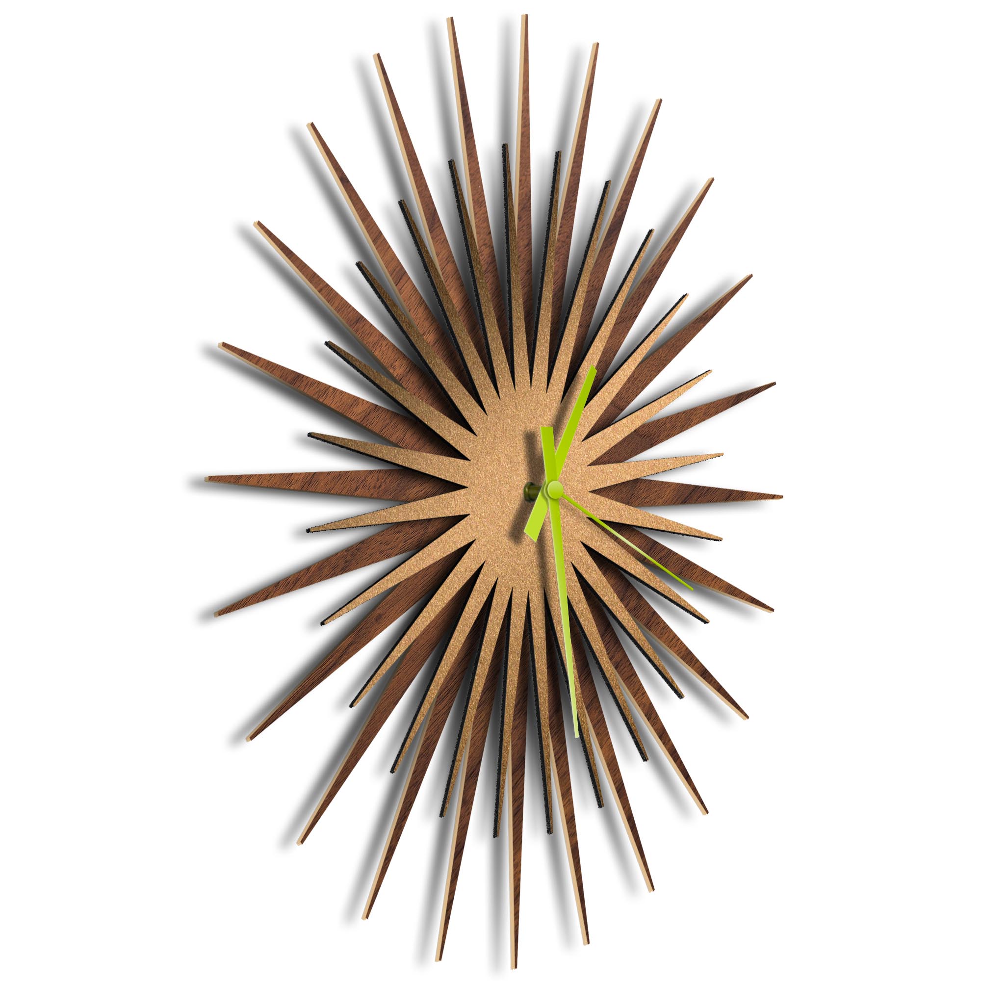 Atomic Era Clock Walnut Bronze Green by Adam Schwoeppe - Mid-Century Modern Clock on Brushed Walnut Polymetal - Image 2