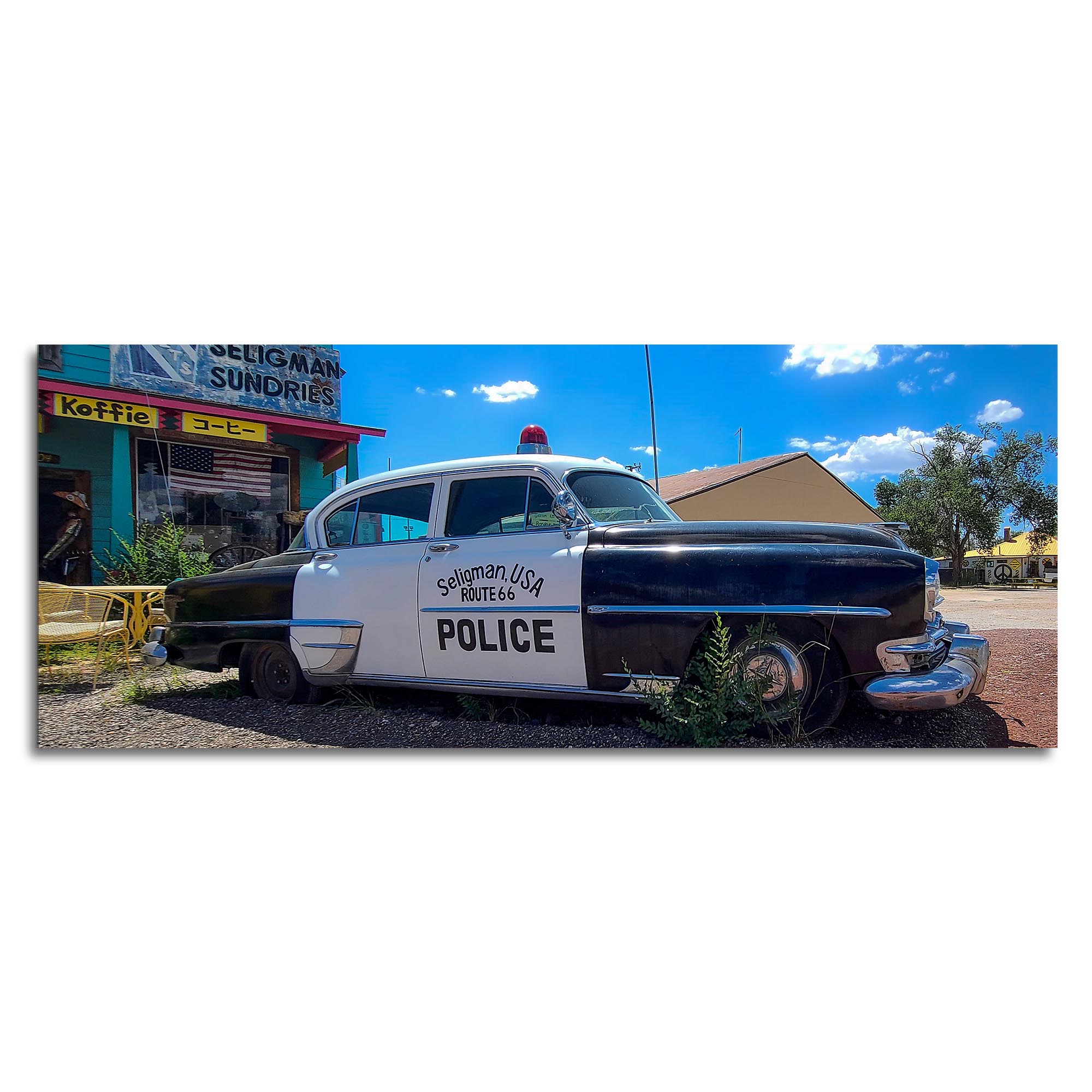 Adam Utz 'Route 66 Police' 48in x 19in Contemporary Style Retro Art