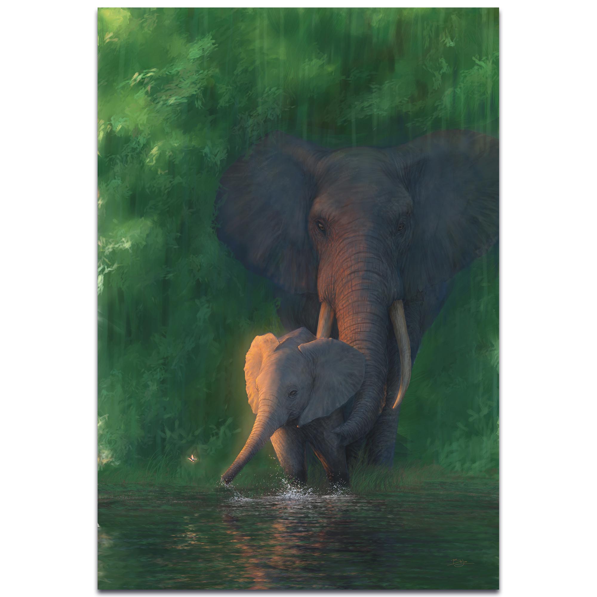 Elephant Wall Art 'Carefree Calf' - African Wildlife Decor on Metal or Acrylic