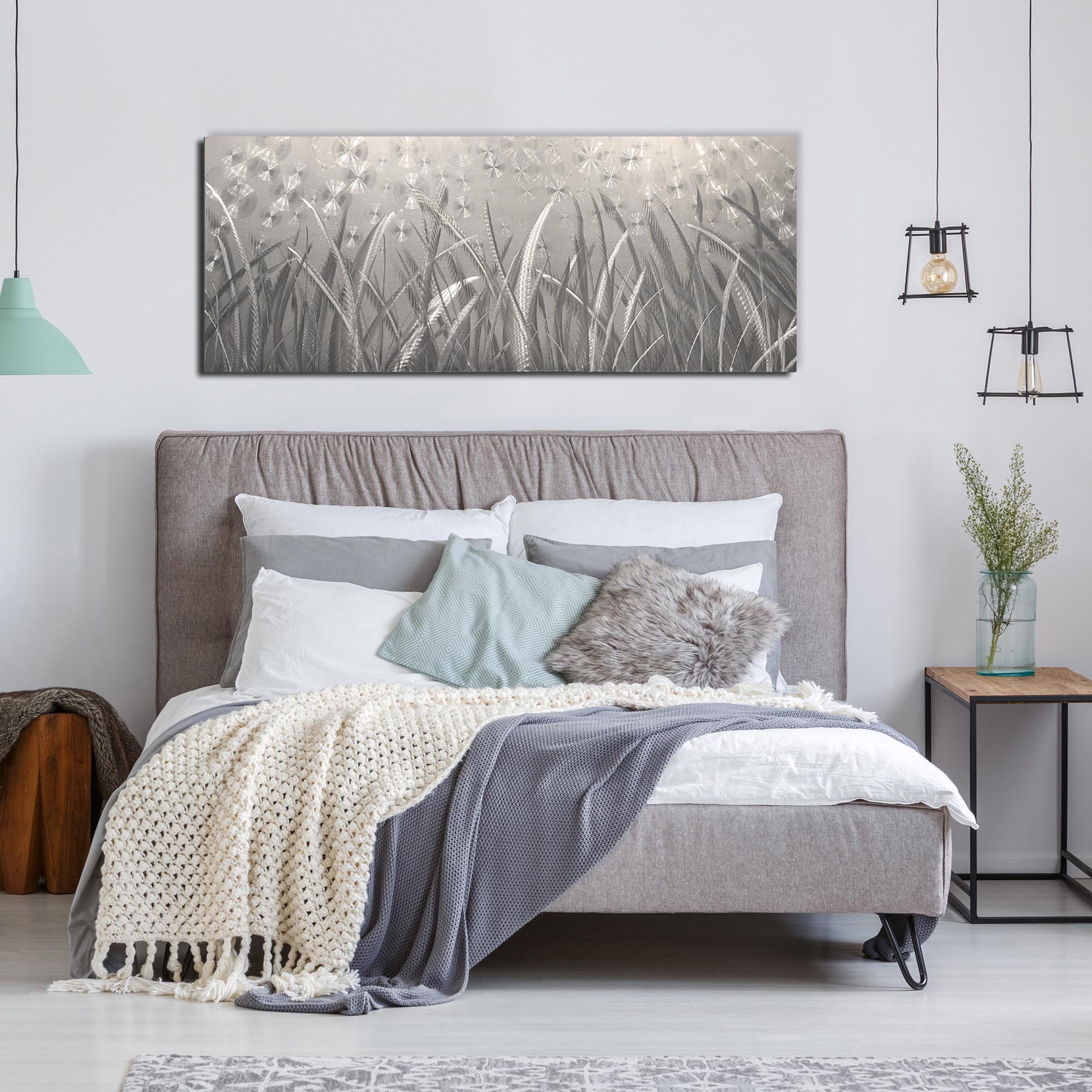 Starlight 60 by Carlos Jacobs - Metal Wall Art, Silver Metal Painting (60x24in.) - Lifestyle View