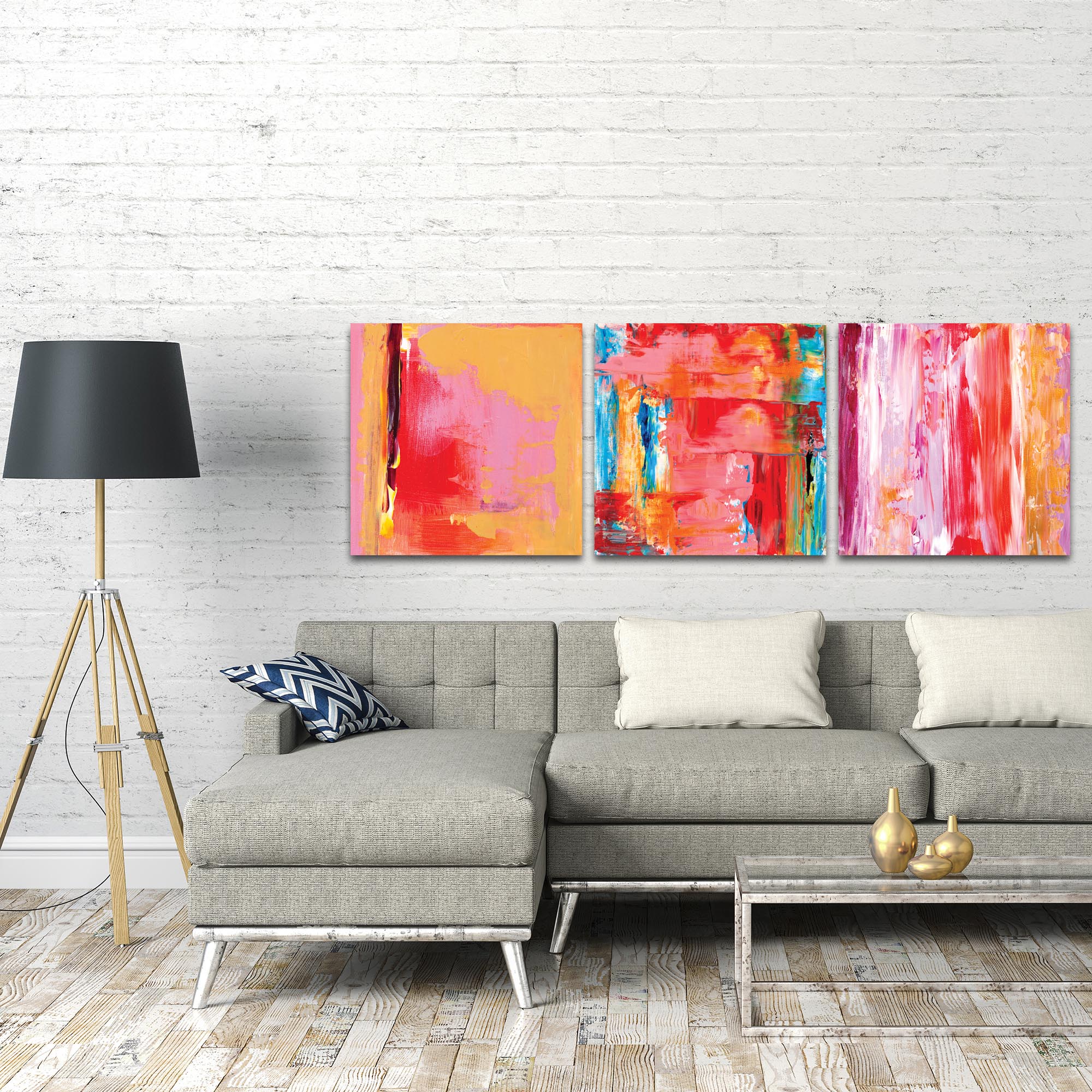 Abstract Wall Art 'Urban Triptych 3 Large' - Urban Decor on Metal or Plexiglass - Lifestyle View