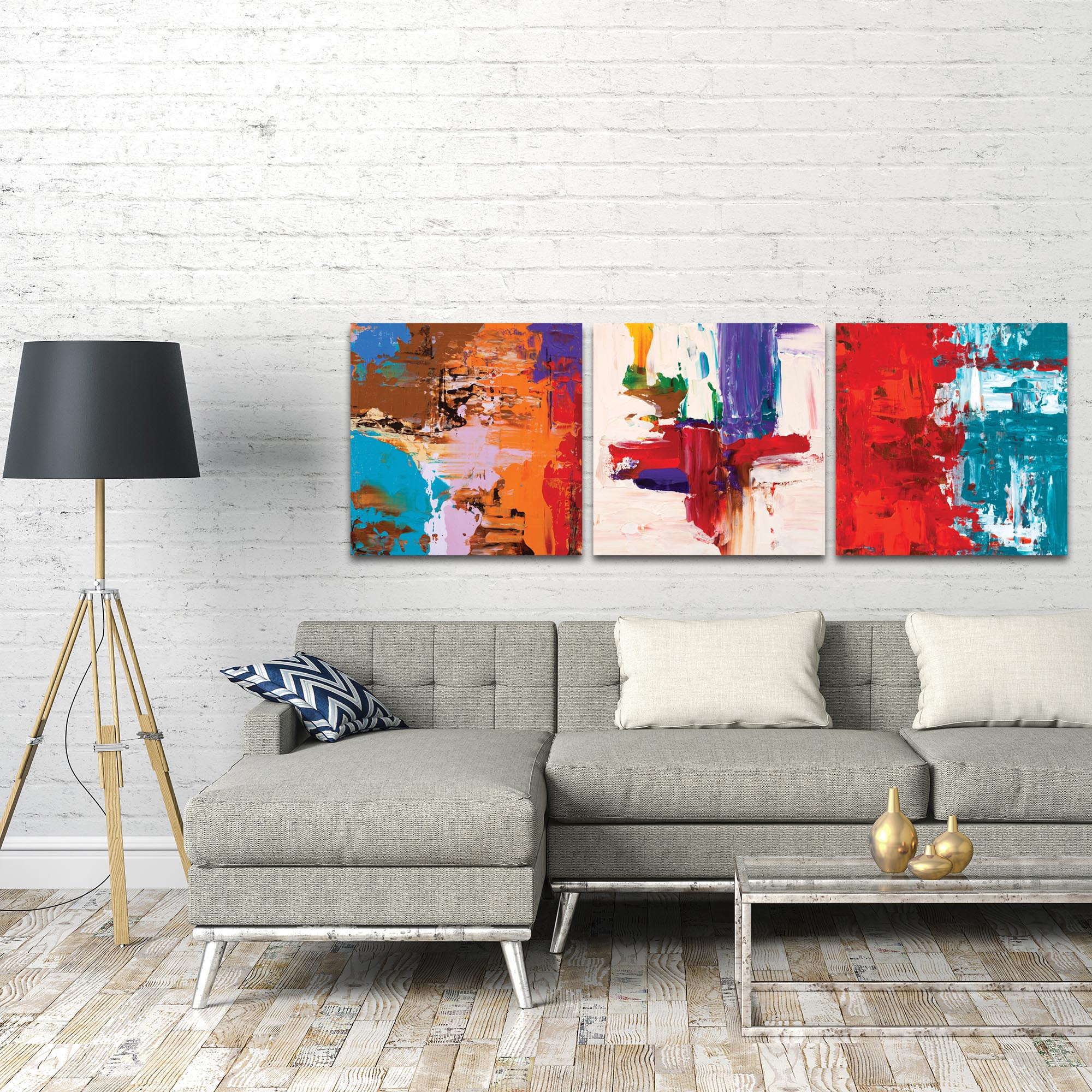 Abstract Wall Art 'Urban Triptych 5 Large' - Urban Decor on Metal or Plexiglass - Lifestyle View