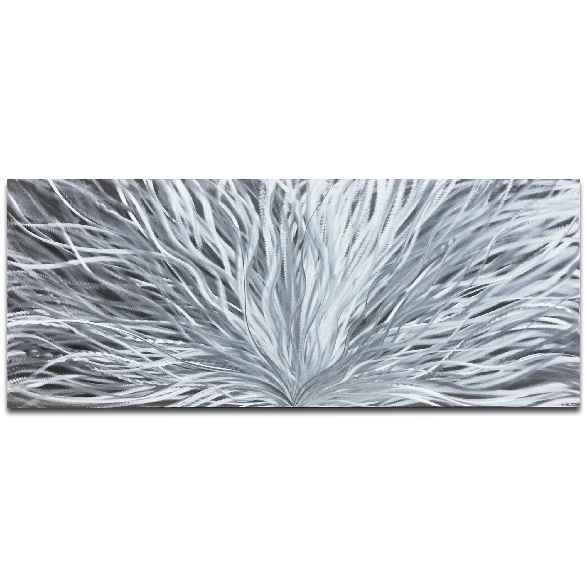 Helena Martin 'Blooming Silver' 60in x 24in Original Abstract Art on Ground Metal