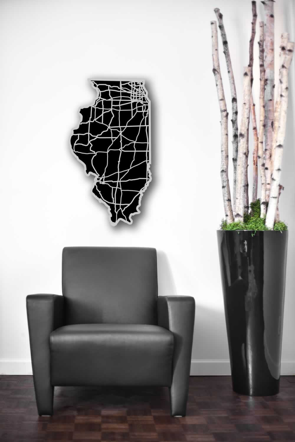 Illinois - Acrylic Cutout State Map - Black/Grey USA States Acrylic Art - Lifestyle Image