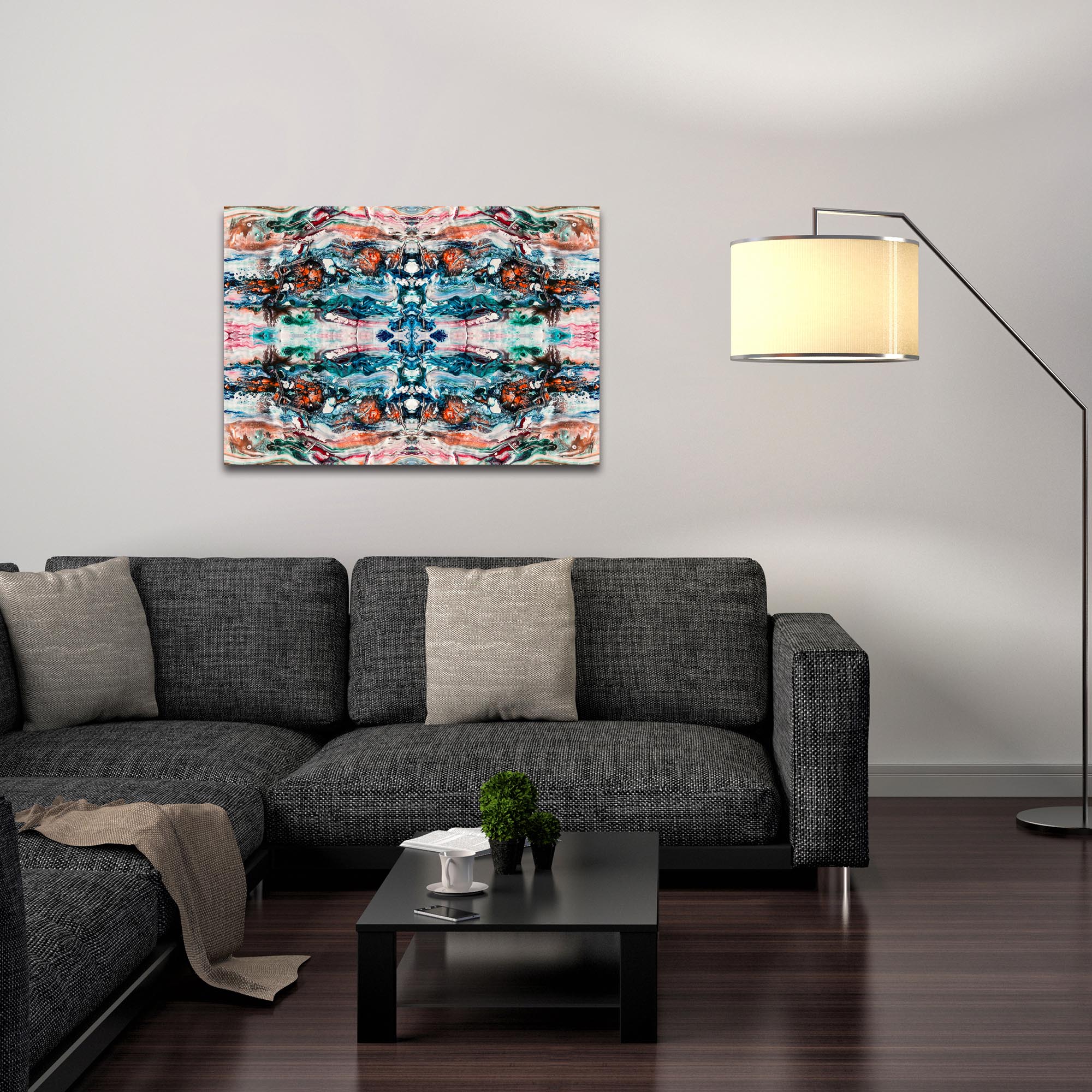 Abstract Wall Art 'Sunset On Her Breath 7 Quad' - Colorful Urban Decor on Metal or Plexiglass - Lifestyle View