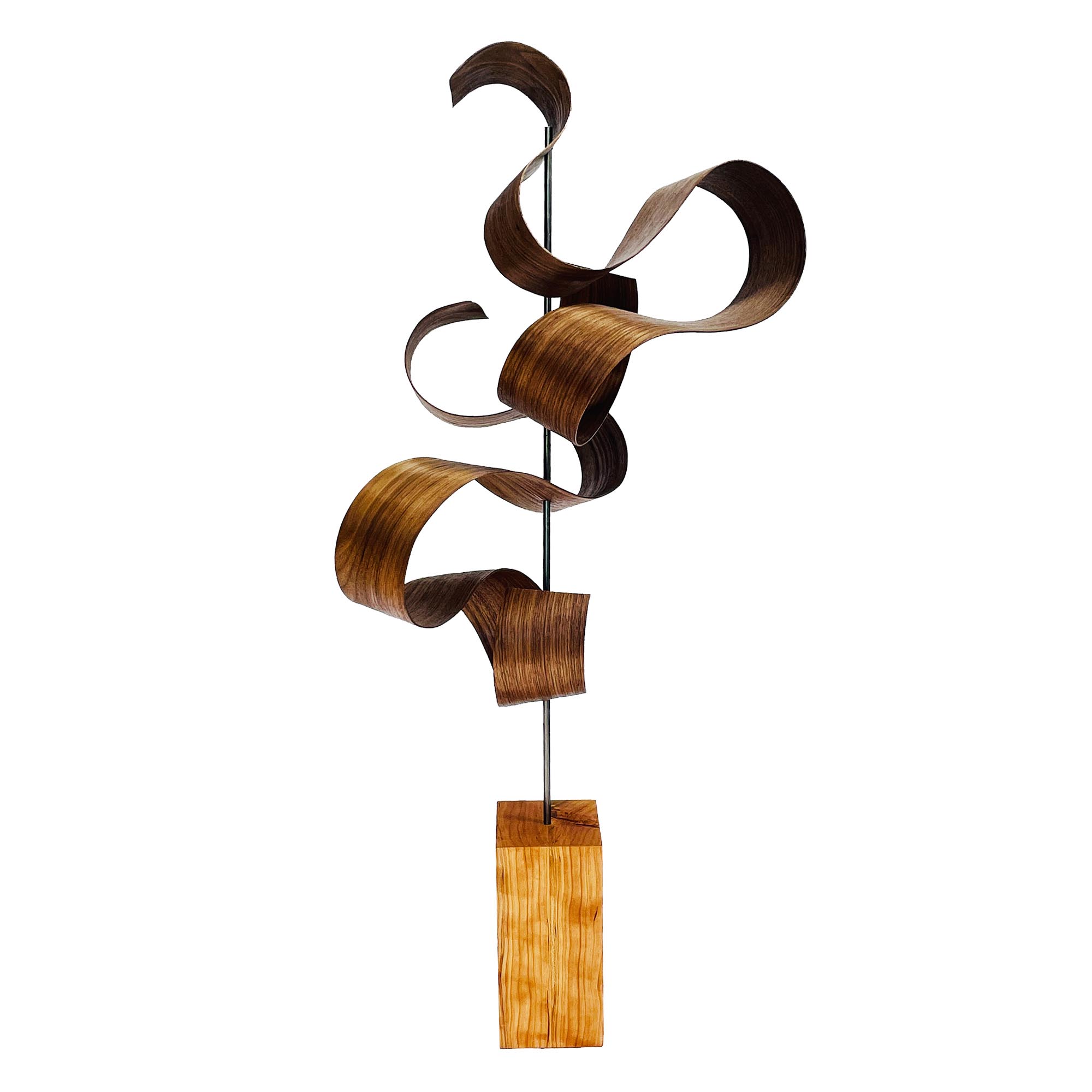 Jackson Wright 'Wave Cherry' 12in x 34in Contemporary Style Abstract Wood Sculpture