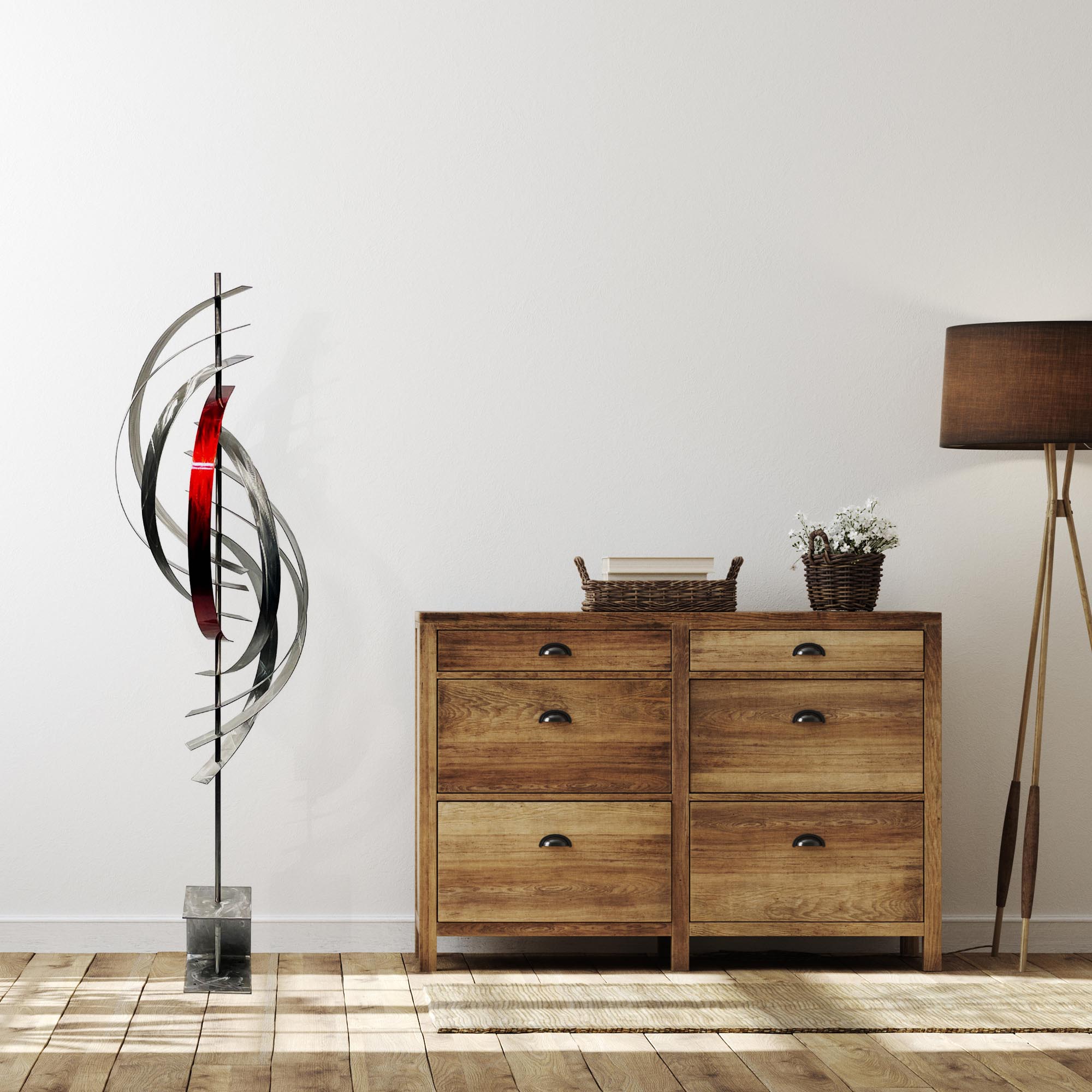 Nautilus Red by Jackson Wright - Abstract Metal Sculpture, Kinetic Sculpture - Lifestyle View