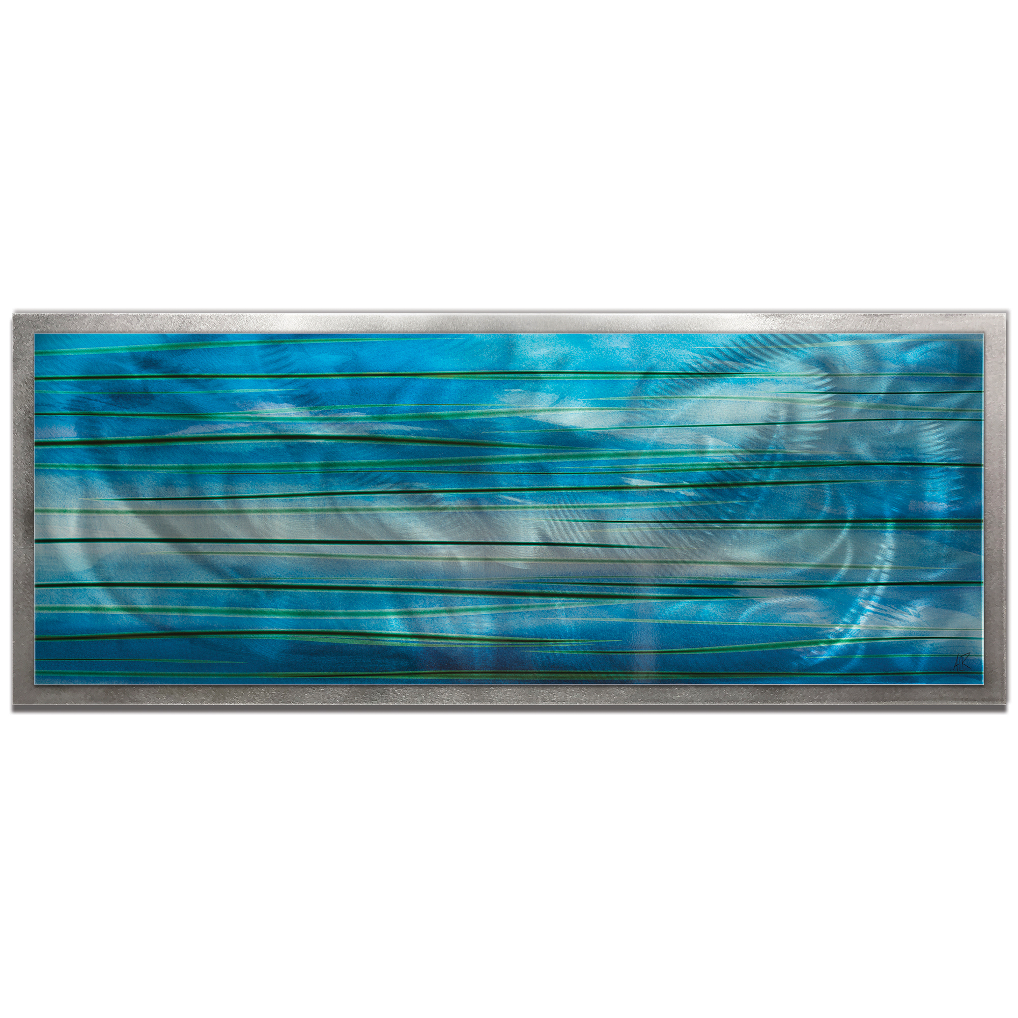 NAY 'Ocean View Framed' 48in x 19in Abstract Blue Painting Art on Colored Metal