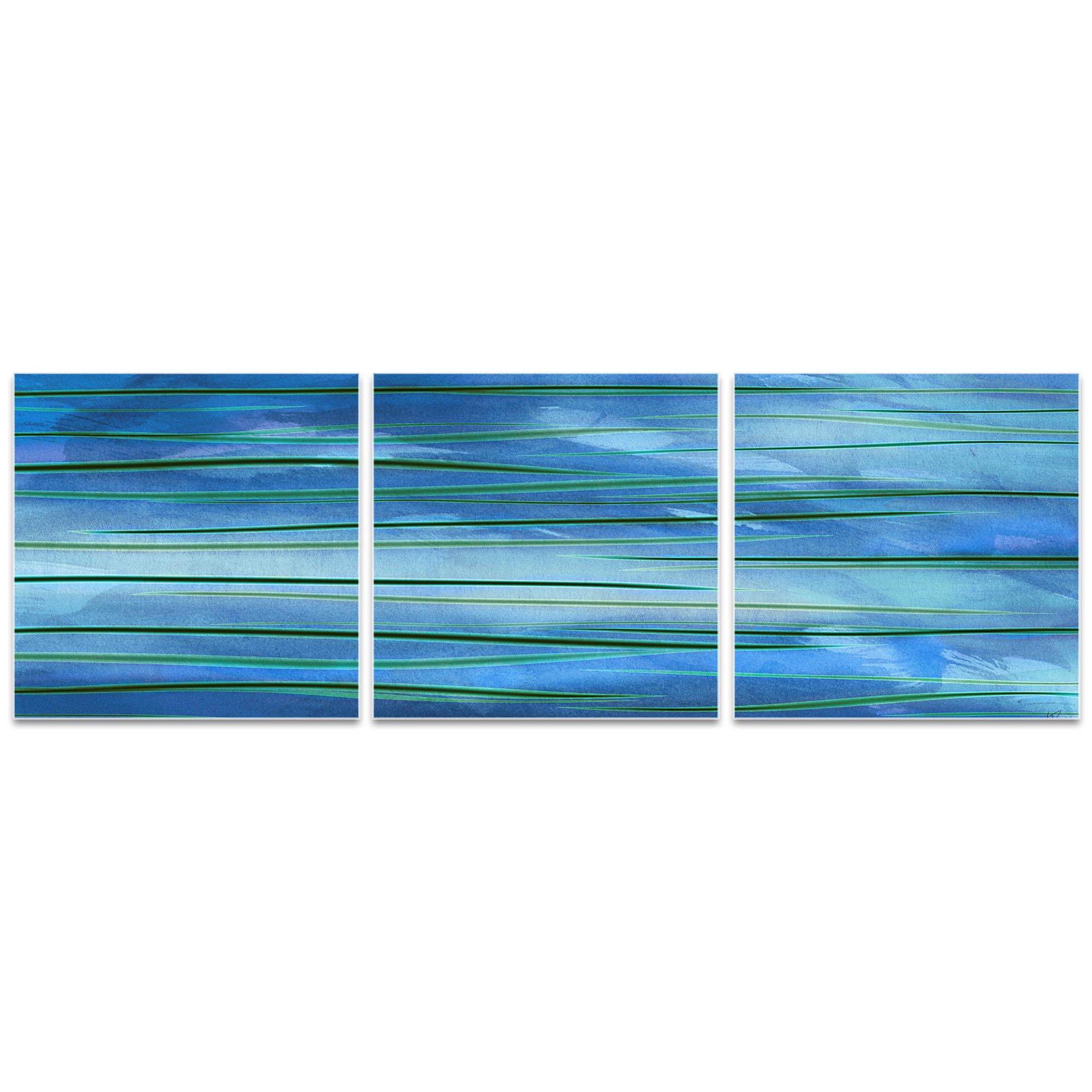 Ocean View Triptych Large 70x22in. Metal or Acrylic Abstract Decor - Image 2