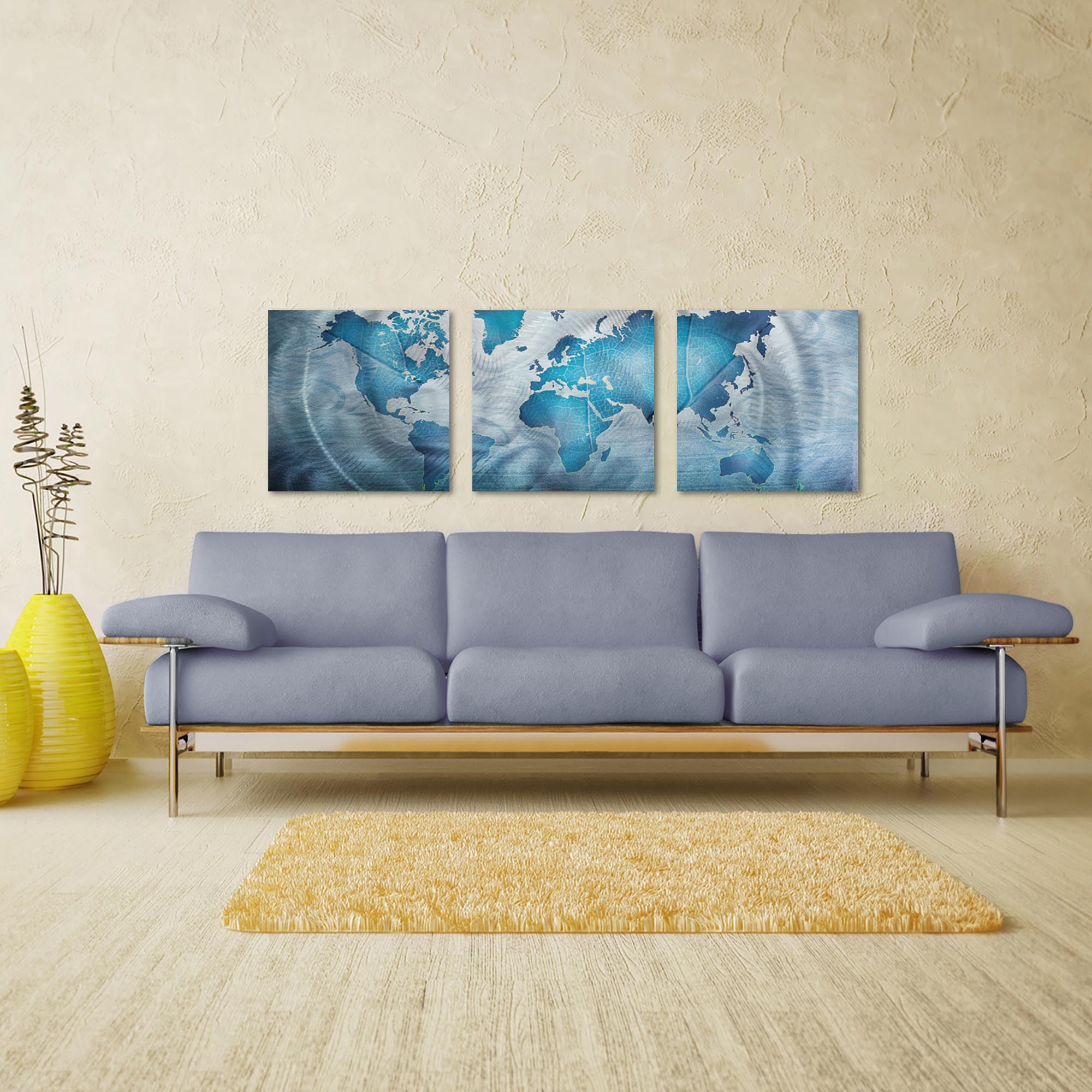 Land and Sea Triptych Large 70x22in. Metal or Acrylic Contemporary Decor - Lifestyle View