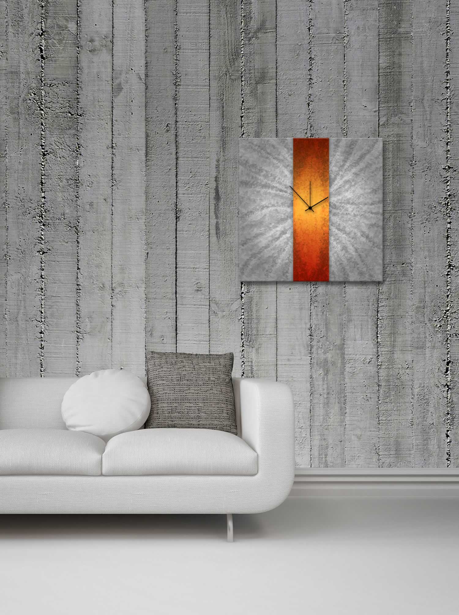 Orange Stripe Clock - Modern Metal Wall Clock - Lifestyle Image