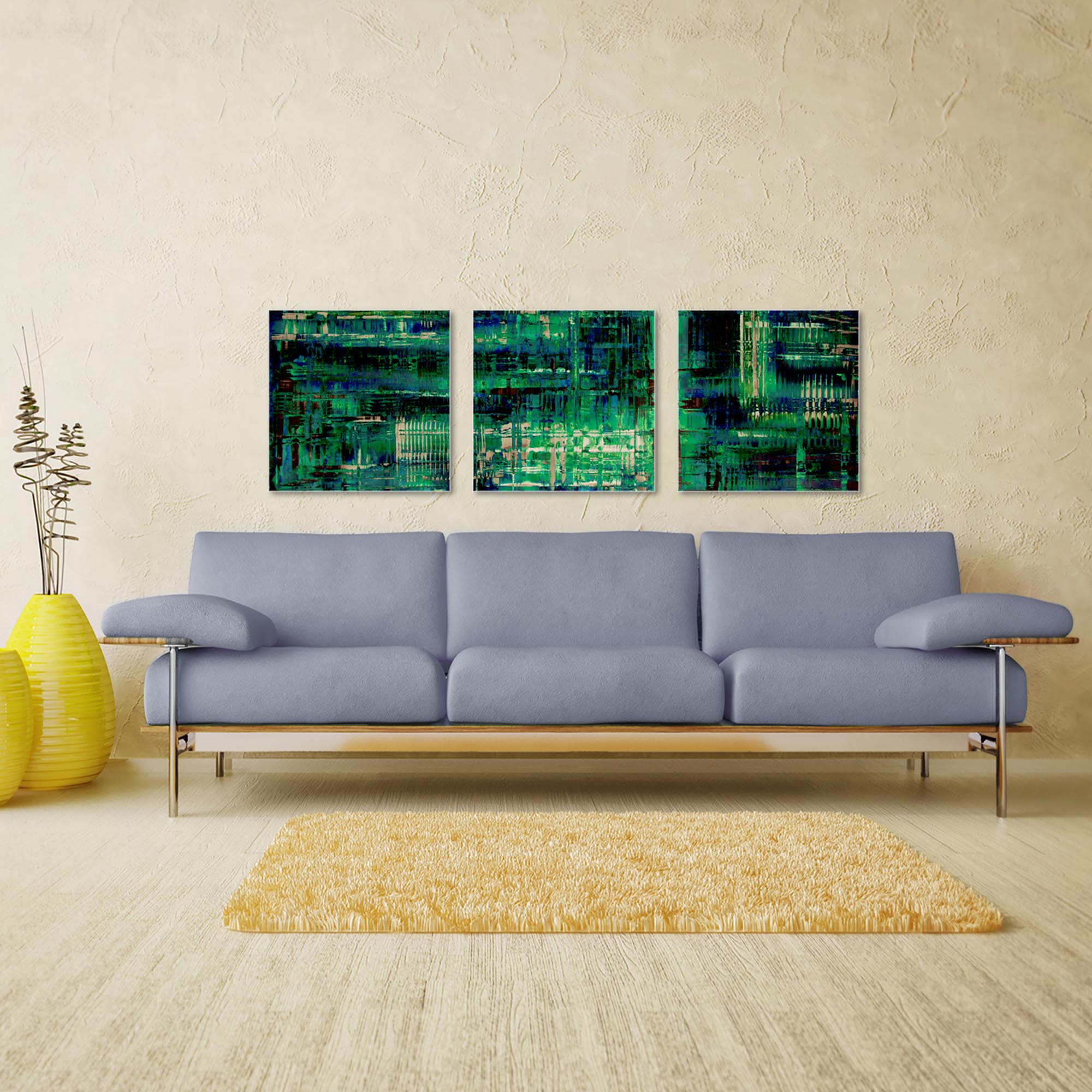 Aporia Blue Triptych Large 70x22in. Metal or Acrylic Contemporary Decor - Image 3