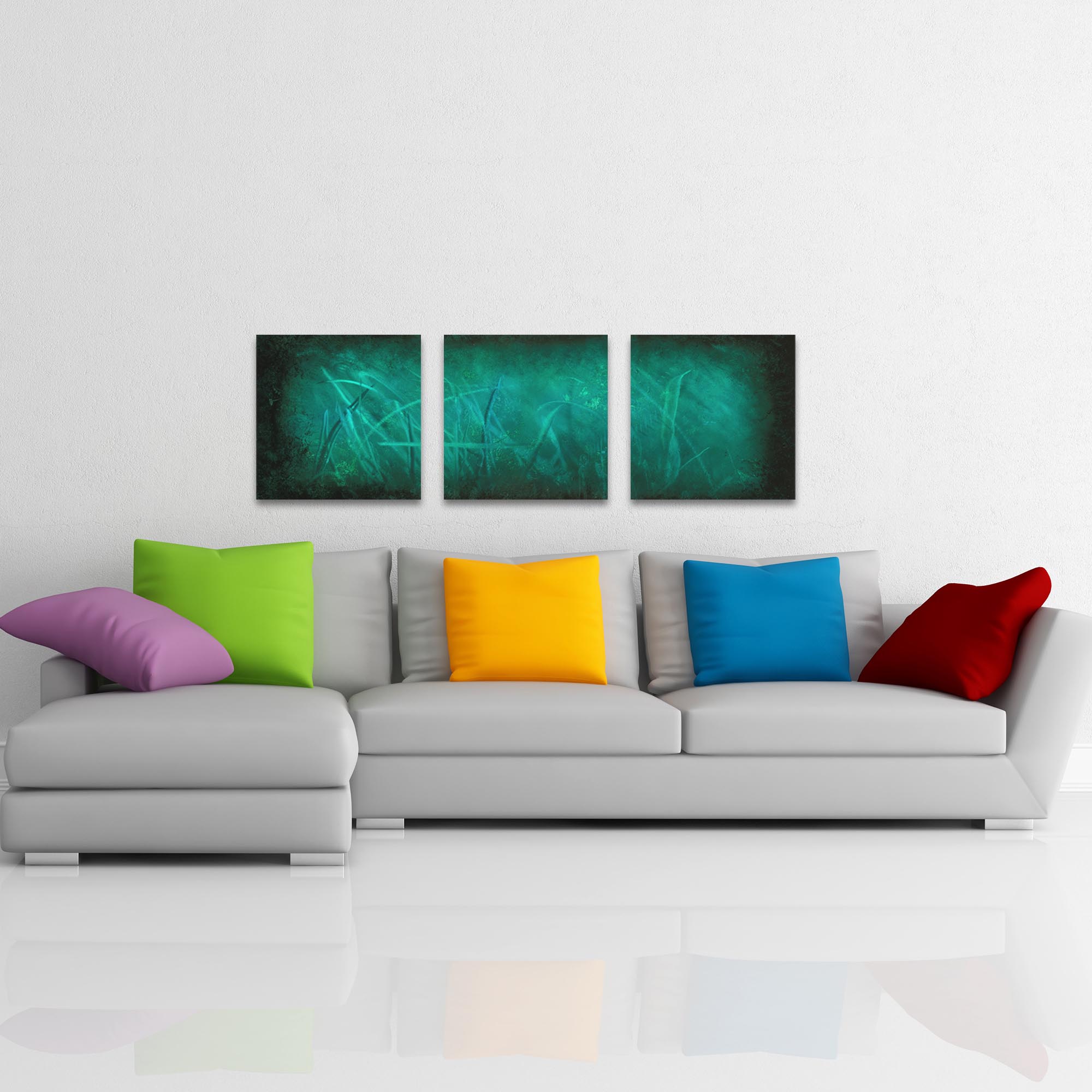 Ocean Mist Triptych Large 70x22in. Metal or Acrylic Abstract Decor - Lifestyle View