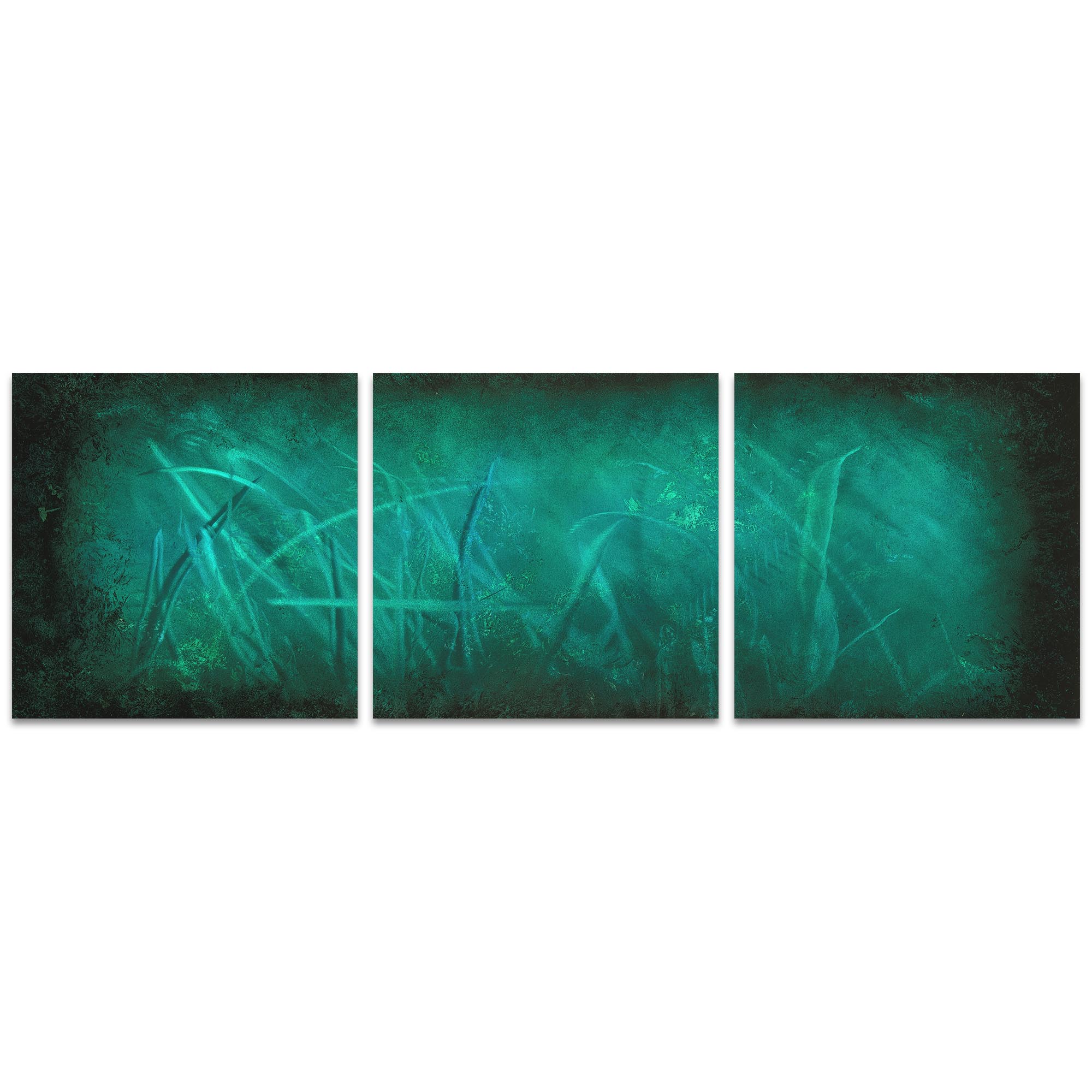 Ocean Mist Triptych 38x12in. Metal or Acrylic Abstract Decor