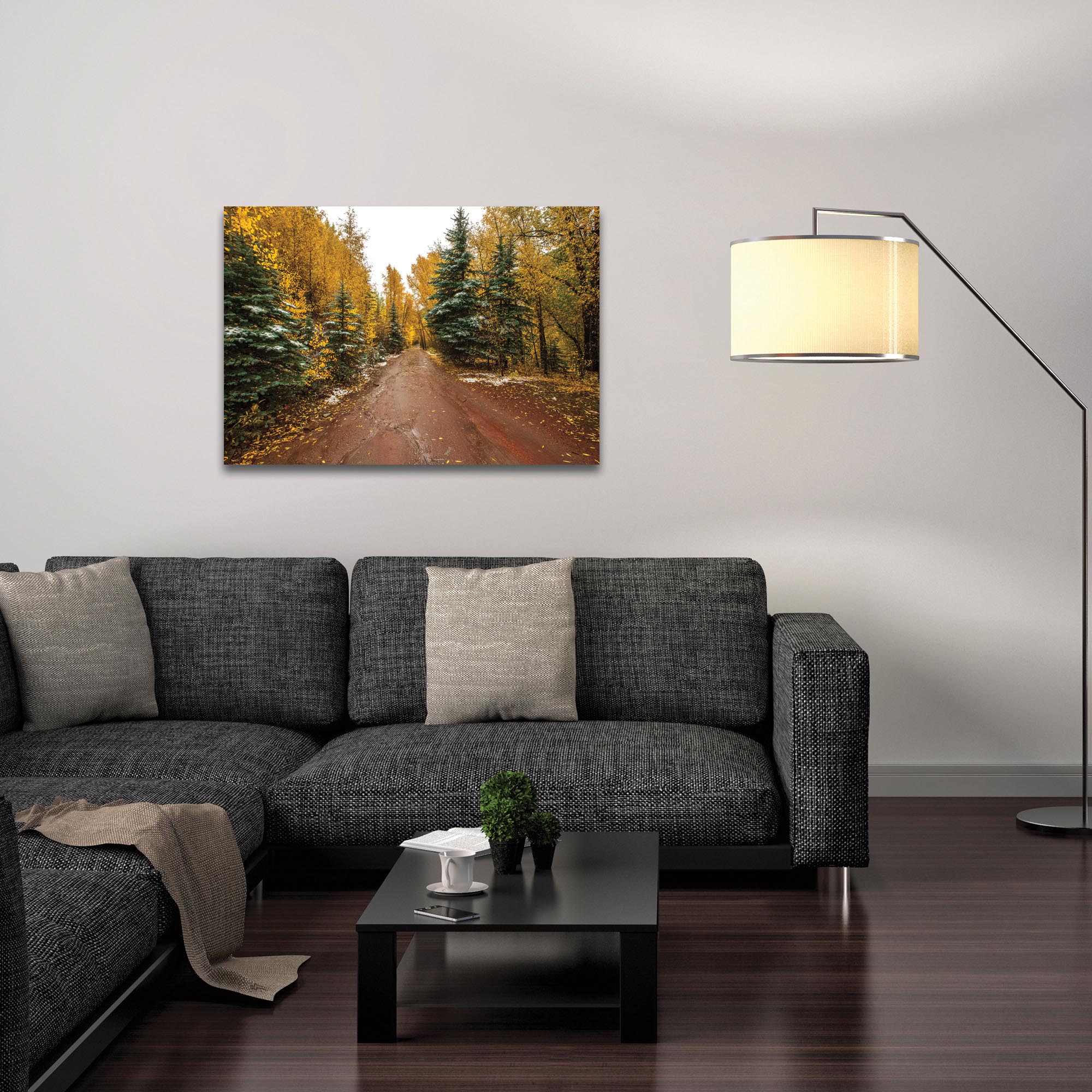 Landscape Photography 'Road Less Traveled' - Autumn Trees Art on Metal or Plexiglass - Lifestyle View