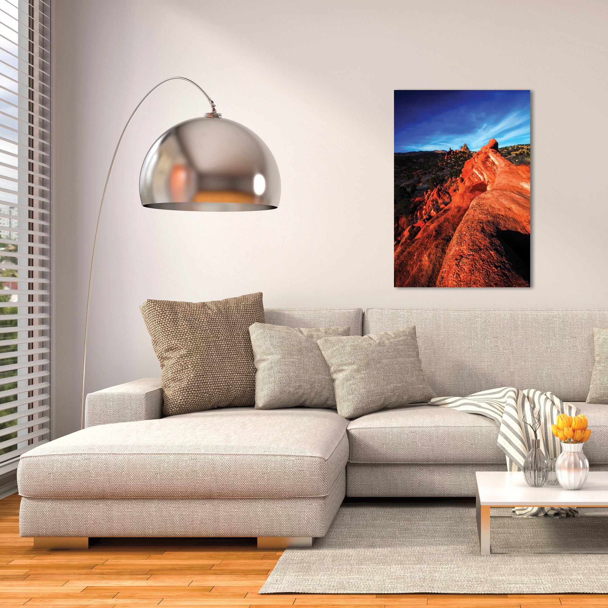 Landscape Photography 'Red Ridge' - Desert Scene Art on Metal or Plexiglass - Lifestyle View