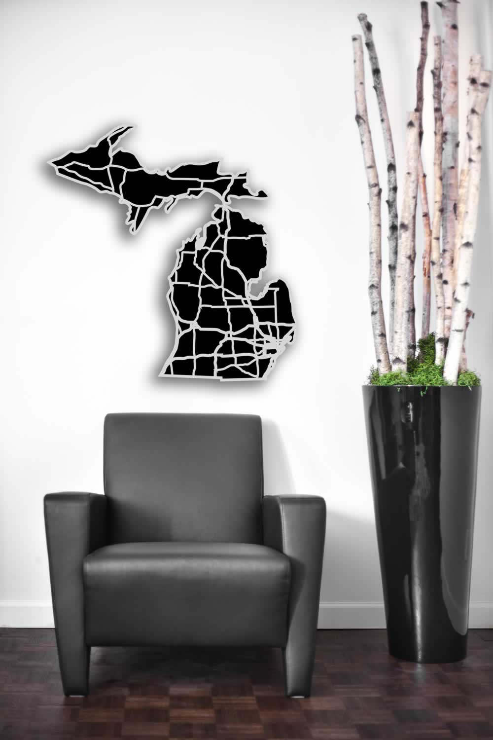 Michigan - Acrylic Cutout State Map - Black/Grey USA States Acrylic Art - Lifestyle Image