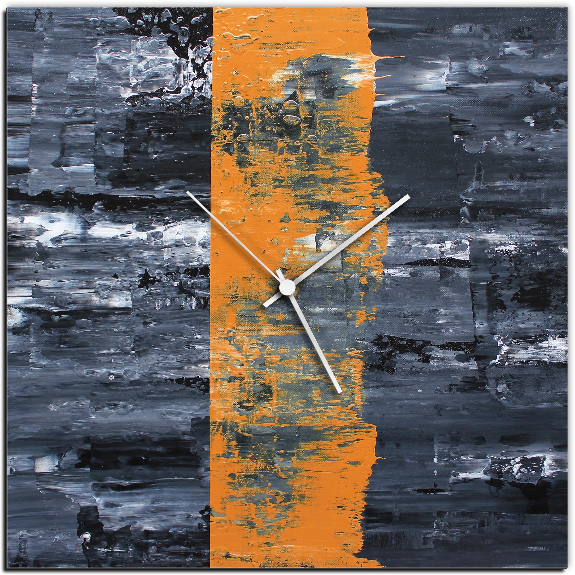 Mendo Vasilevski 'Orange Line Square Clock Large' 22in x 22in Modern Wall Clock on Aluminum Composite