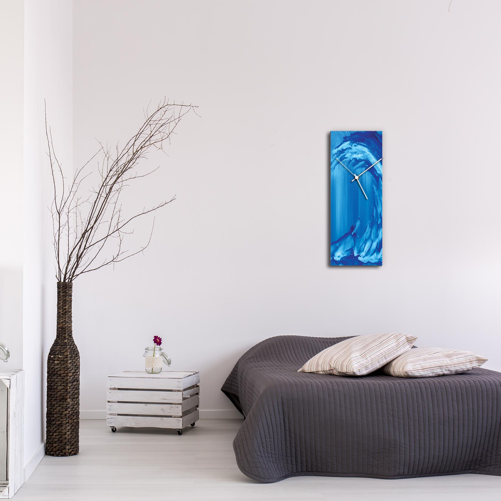 Blue Wave v2 Clock Large by Mendo Vasilevski - Urban Abstract Home Decor - Lifestyle View