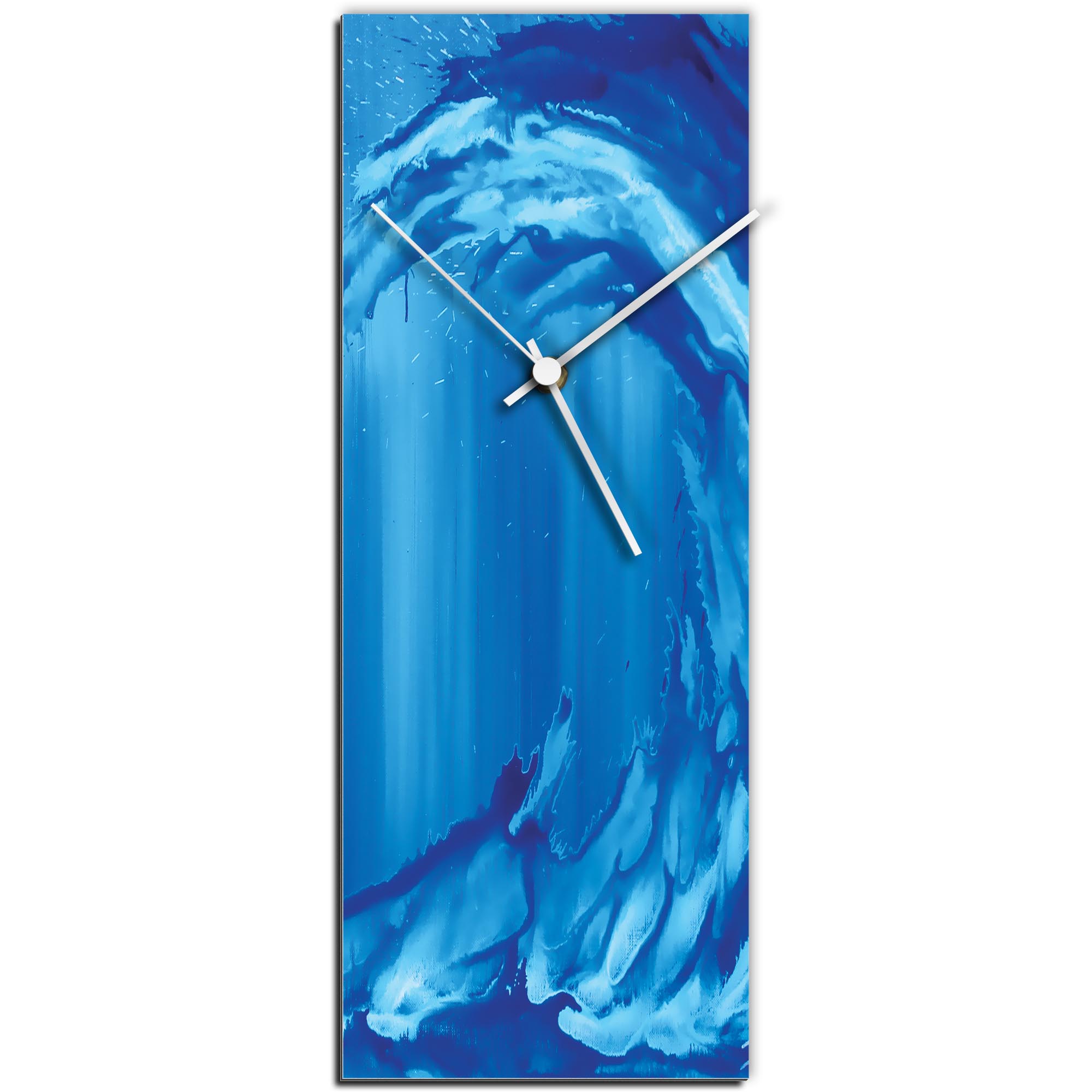 Mendo Vasilevski 'Blue Wave v2 Clock Large' 9in x 24in Modern Wall Clock on Aluminum Composite