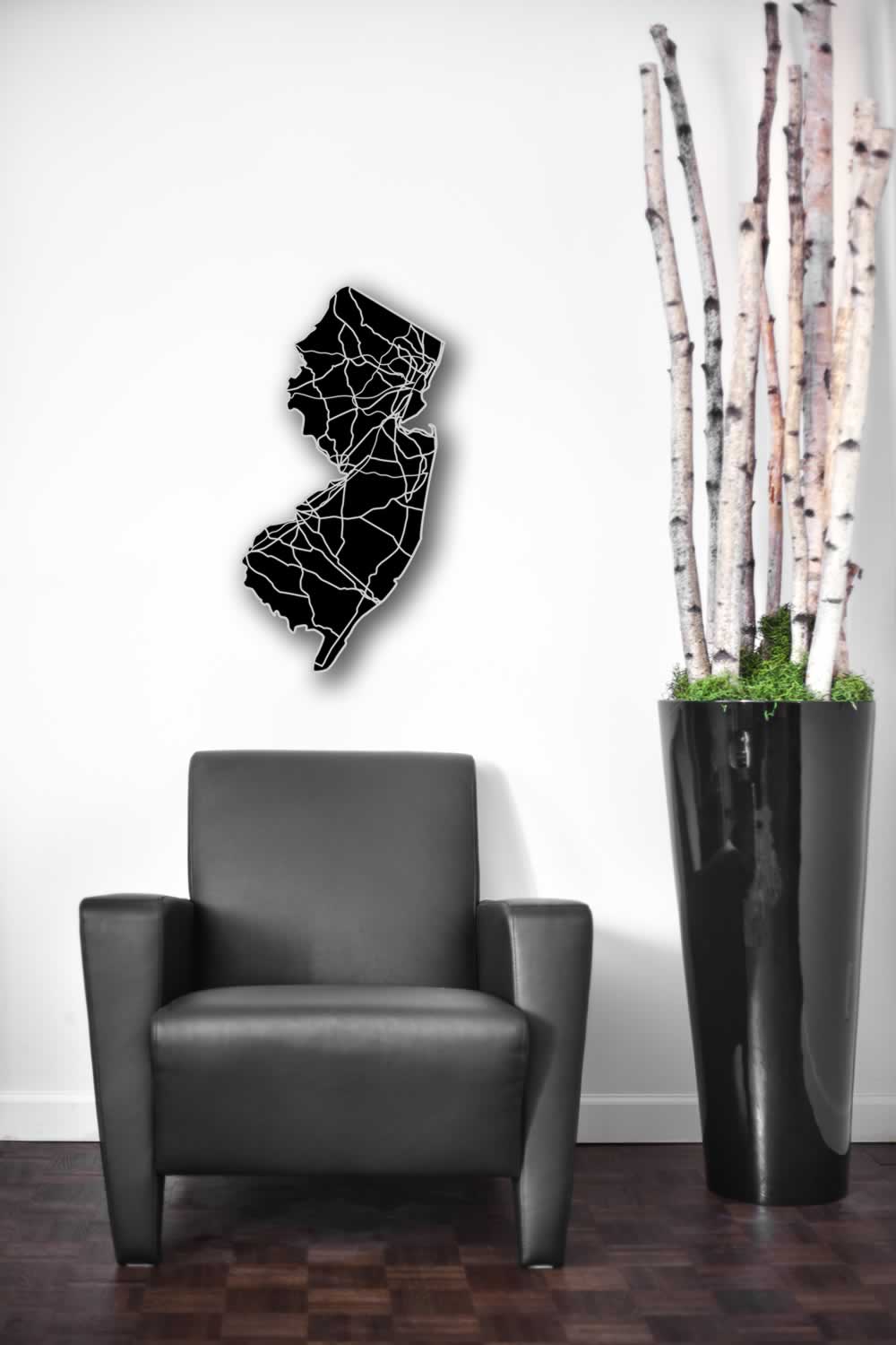 New Jersey - Acrylic Cutout State Map - Black/Grey USA States Acrylic Art - Lifestyle Image
