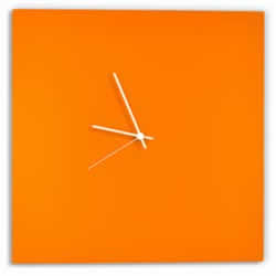 Orangeout Square Clock by Adam Schwoeppe - Minimalist Orange Metal Wall Clock