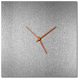 Adam Schwoeppe Silversmith Square Clock Orange Midcentury Modern Style Wall Clock