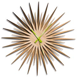 Adam Schwoeppe Atomic Era Clock Bronze Maple Green Midcentury Modern Style Wall Clock