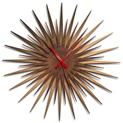 Adam Schwoeppe Atomic Era Clock Bronze Walnut Red Midcentury Modern Style Wall Clock