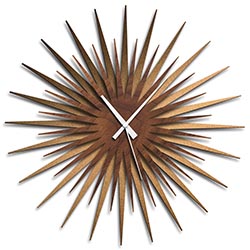 Adam Schwoeppe Atomic Era Clock Bronze Walnut White Midcentury Modern Style Wall Clock