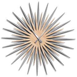 Adam Schwoeppe Atomic Era Clock Silver Maple Grey Midcentury Modern Style Wall Clock