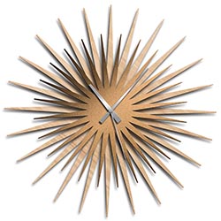 Adam Schwoeppe Atomic Era Clock Maple Bronze Grey Midcentury Modern Style Wall Clock