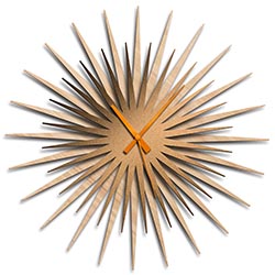 Adam Schwoeppe Atomic Era Clock Maple Bronze Orange Midcentury Modern Style Wall Clock