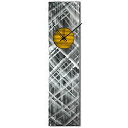 Helena Martin Plaid Relief Clock Gold 6in x 24in Modern Wall Clock on Ground and Painted Metal