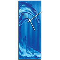 Mendo Vasilevski Blue Wave v1 Clock Large 9in x 24in Modern Wall Clock on Aluminum Composite
