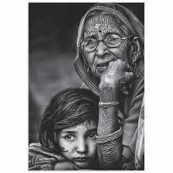 Grandmother by Piet Flour - Hindu Family Art on Metal or Acrylic