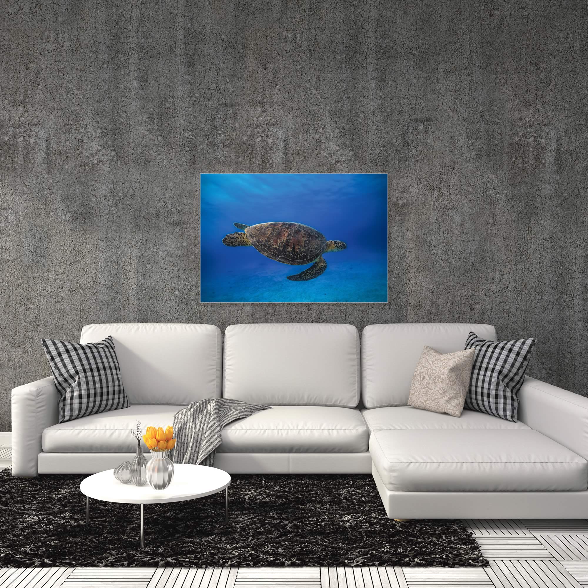 Green Turtle in the Blue by Barathieu Gabriel - Sea Turtle Art on Metal or Acrylic - Alternate View 3